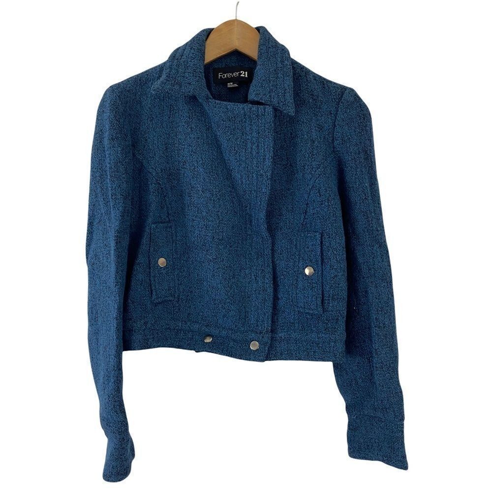 Forever 21 Blue and Black Boucle Moto Jacket